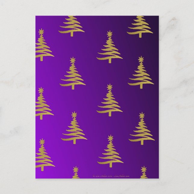 Christmas Trees Gold on Purple Holiday Postcard (Front)