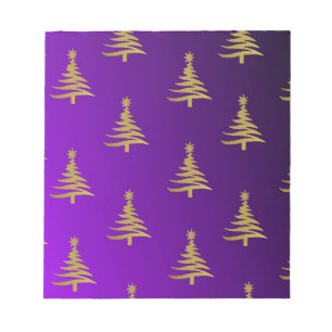 Christmas Trees Gold on Purple Notepad