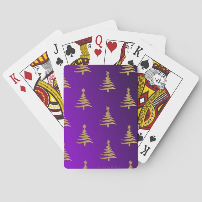 Christmas Trees Gold on Purple Playing Cards (Back)