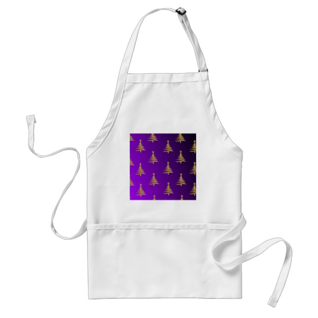 Christmas Trees Gold on Purple Standard Apron (Front)