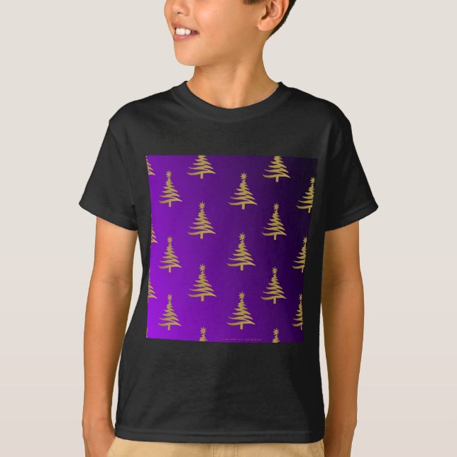 Christmas Trees Gold on Purple T-Shirt (Front)