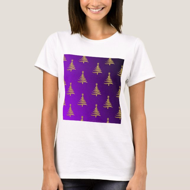 Christmas Trees Gold on Purple T-Shirt (Front)
