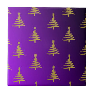 Christmas Trees Gold on Purple Tile