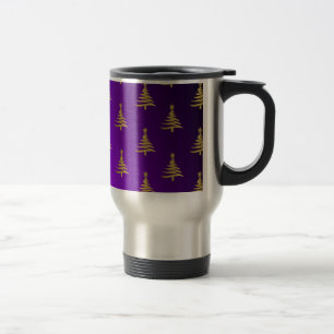 Christmas Trees Gold on Purple Travel Mug
