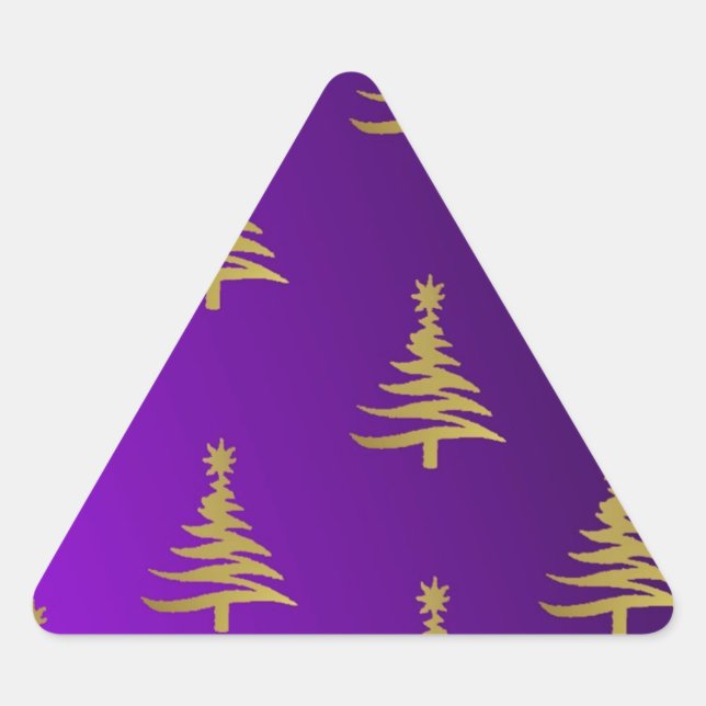 Christmas Trees Gold on Purple Triangle Sticker (Front)