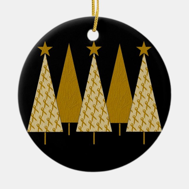 Christmas Trees - Gold Ribbon Ceramic Tree Decoration (Front)