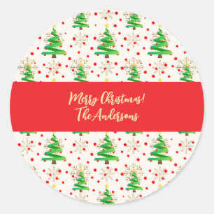 Christmas Trees & Gold Snowflakes Classic Round Sticker