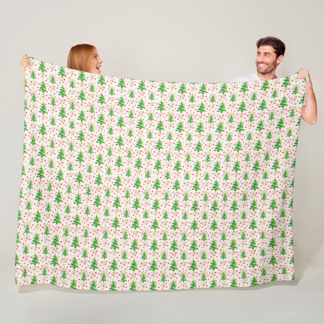 Christmas Trees & Gold Snowflakes Fleece Blanket (In Situ)