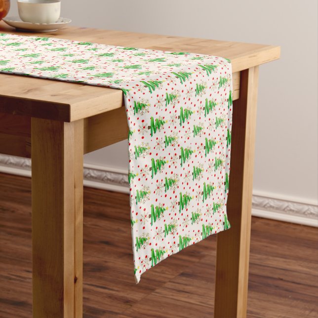 Christmas Trees & Gold Snowflakes Long Table Runner (In Situ)
