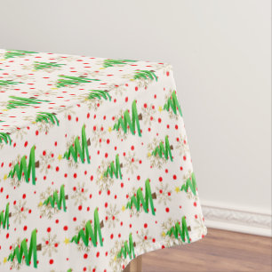Christmas Trees & Gold Snowflakes Tablecloth