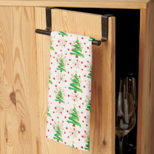 Christmas Trees & Gold Snowflakes Tea Towel