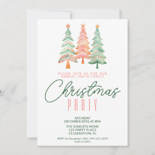 Christmas Trees Green and Red Party Invitation