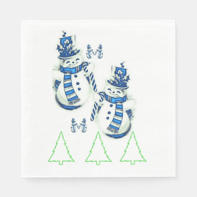 Christmas Trees Green Paper Napkins, Snowman  Napkin (Front)