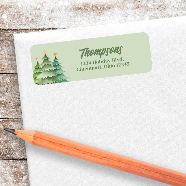Christmas Trees Green Return Address (Christmas trees green retro style return address labels.)