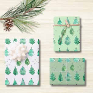 Christmas Trees Green Wrapping Paper Sheet