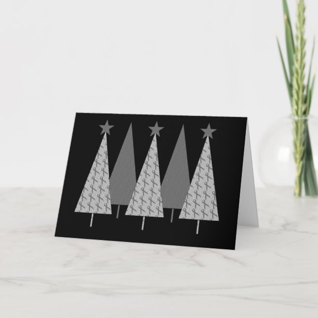 Christmas Trees - Grey Ribbon Brain Cancer Holiday Card (Front)
