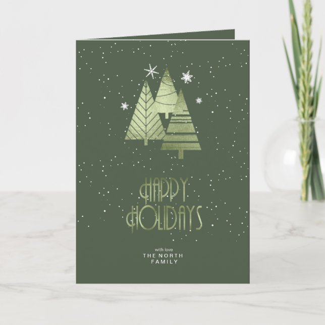 Christmas Trees Happy Holidays Green ID863 Holiday Card (Front)