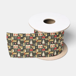 Christmas Trees, Hearts, Riendeers and Snowflakes Satin Ribbon