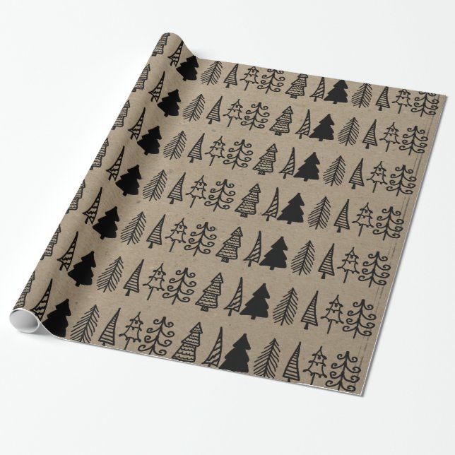 Christmas Trees Holiday Faux Kraft Paper Pattern (Unrolled)