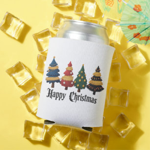 Christmas Trees Holiday Happy Christmas Grunge Can Cooler