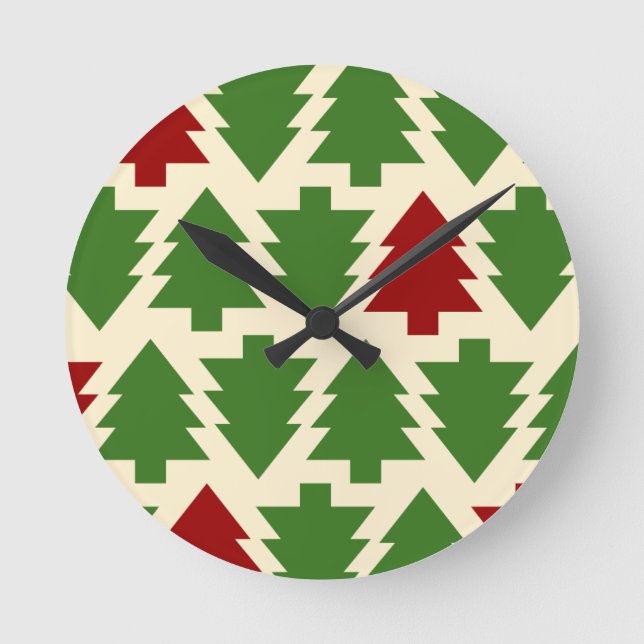 Christmas Trees Holiday Pattern Round Clock (Front)