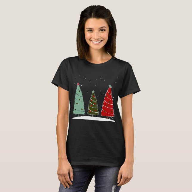 Christmas trees holiday snow festive T-shirt (Front Full)