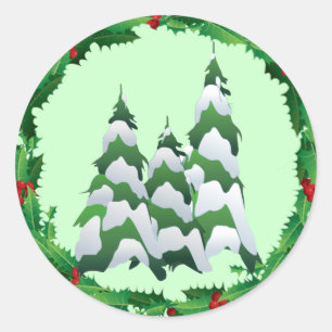 CHRISTMAS TREES & HOLLY by SHARON SHARPE Classic Round Sticker