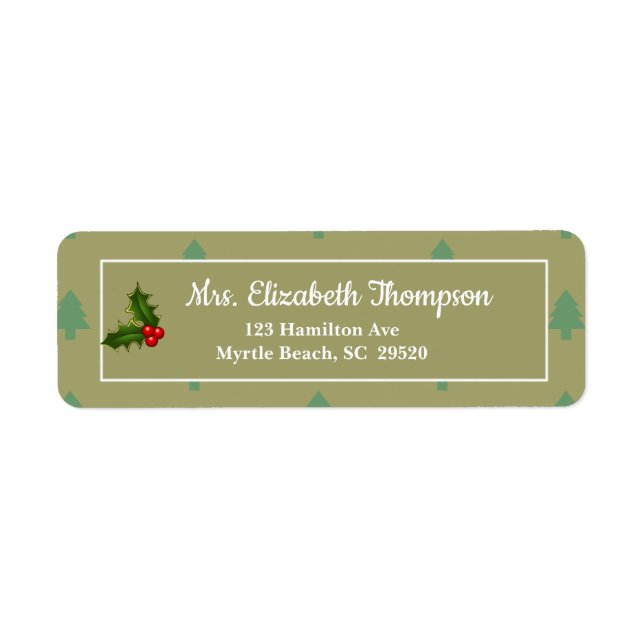Christmas Trees & Holly Return Address Labels (Front)
