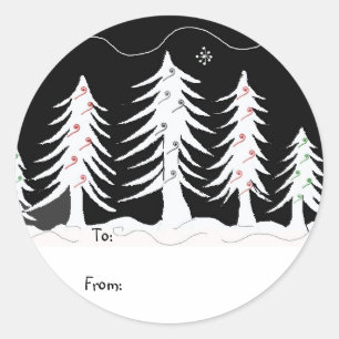 Christmas Trees in Black and White Gift Tag