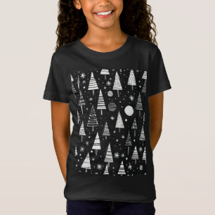 Christmas Trees In Black & White Line Art T-Shirt