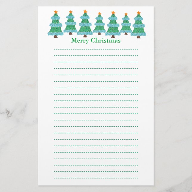 Christmas Trees in Pointillism Lined Stationery (Front)