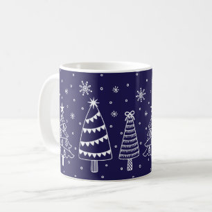 Christmas Trees in Snow Chalk Board Blue and White Coffee Mug