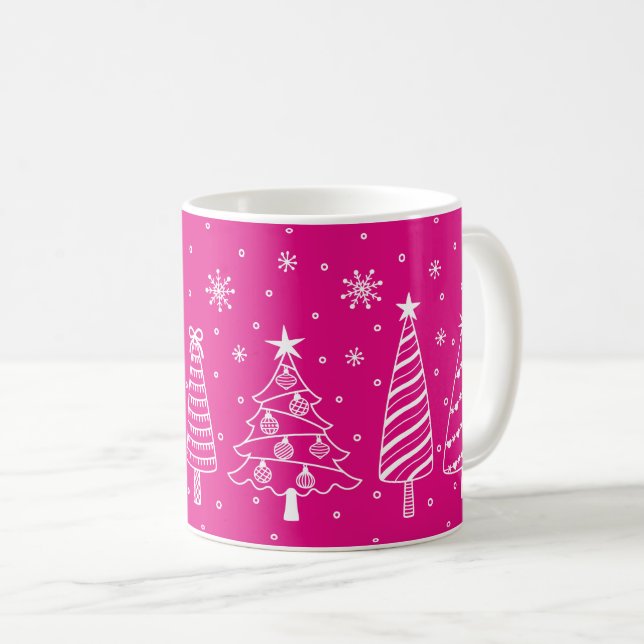 Christmas Trees in Snow Chalk Board Pink and White Coffee Mug (Front Right)