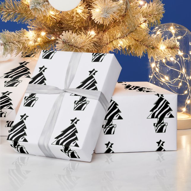 Christmas Trees in Zebra Print Wrapping Paper (Holidays)