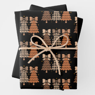 Christmas Trees Leopard Plaid Bow Xmas Holiday Wrapping Paper Sheet