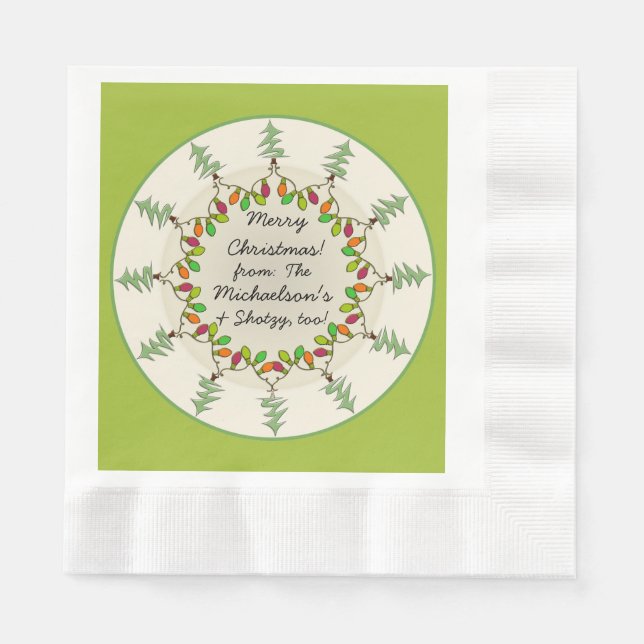 Christmas Trees & Lights (Personalised Gift Plate) Napkin (Front)