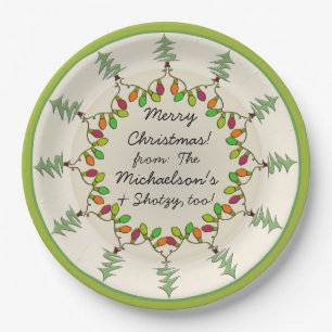 Christmas Trees & Lights (Personalised Gift Plate) Paper Plate