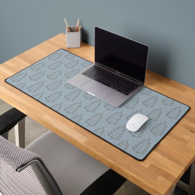 Christmas Trees Line Art in Blue Desk Mat (Office 2)
