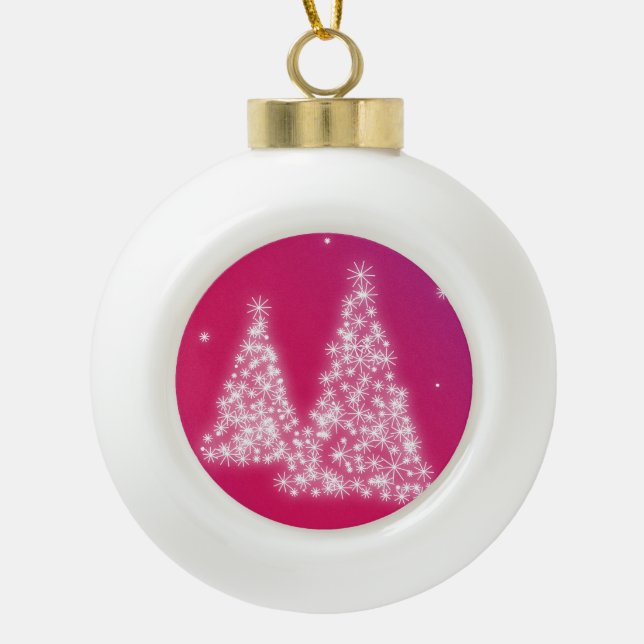 Christmas Trees made out of Snowflakes Ceramic Ball Christmas Ornament (Front)