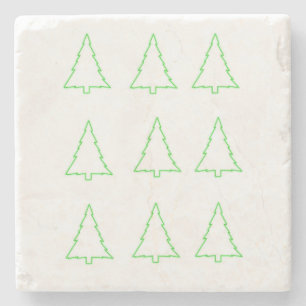 Christmas Trees Marble Stone Coaster Green