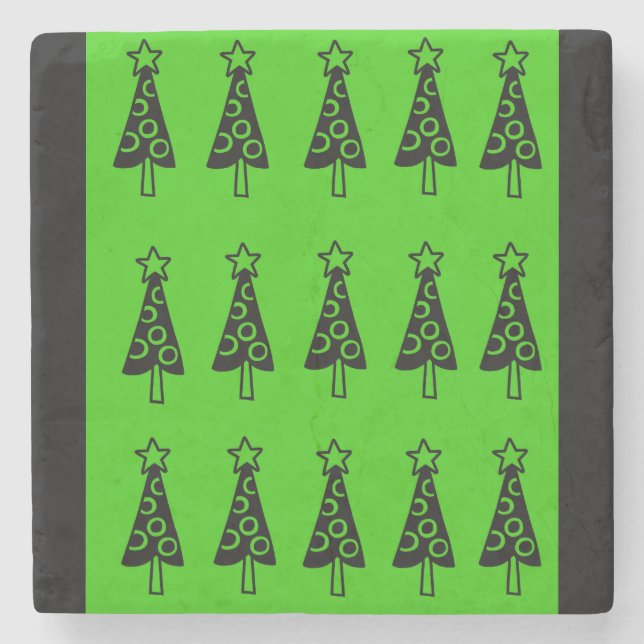 Christmas Trees Marble Stone Coaster, Green Coaster (Front)