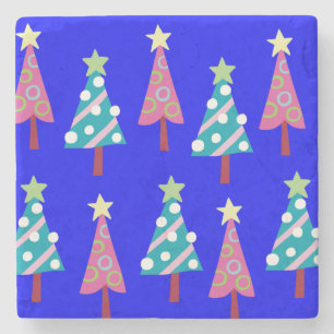 Christmas Trees Marble Stone Coaster, Pink & Blue Stone Coaster