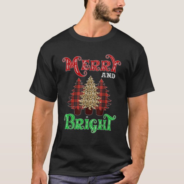 Christmas Trees Merry and Bright Xmas Leopard Buff T-Shirt (Front)