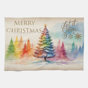 Christmas Trees Merry Christmas Let It Snow Tea Towel
