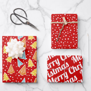Christmas trees "Merry Christmas" snow red Wrapping Paper Sheet