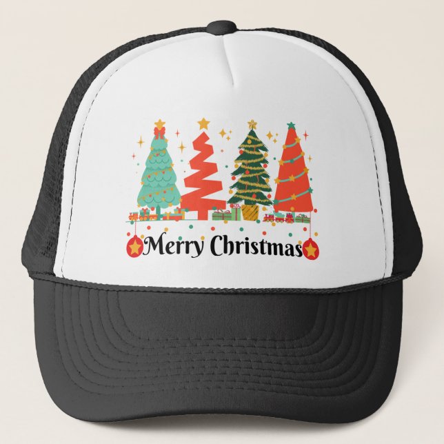 Christmas Trees Merry Christmas Trucker Hat (Front)