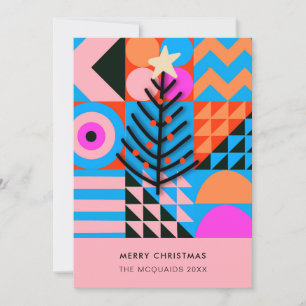 Christmas Trees Modern Geometric  Pinks Blues Holiday Card