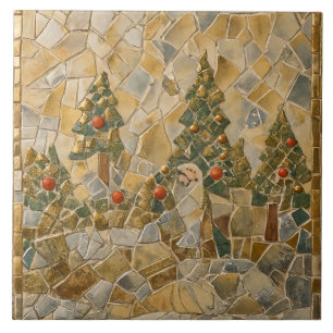 Christmas Trees Mosaic, Victorian Style Tile