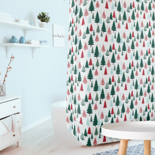 Christmas Trees Nordic Pine Forest Modern Pattern Shower Curtain