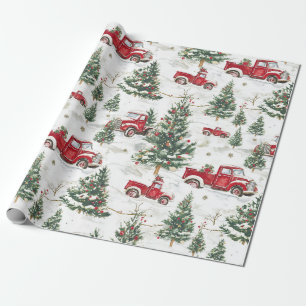 Christmas Trees Old Red Truck Wrapping Paper